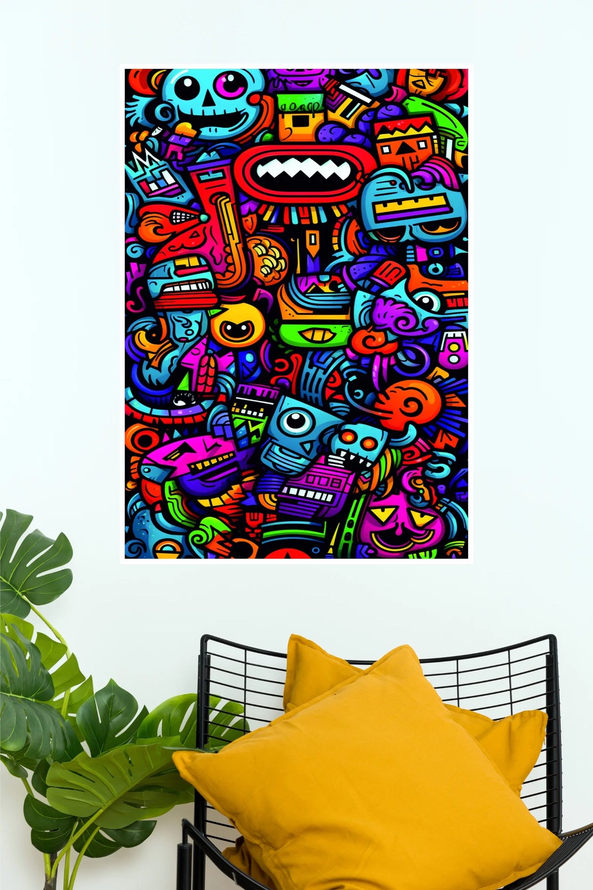 Colorful Cartoon Doodle Poster | Neon Graffiti Pop Art Wall Decor  (Art Posters)