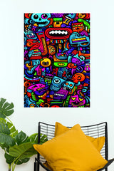 Colorful Cartoon Doodle Poster | Neon Graffiti Pop Art Wall Decor  (Art Posters)