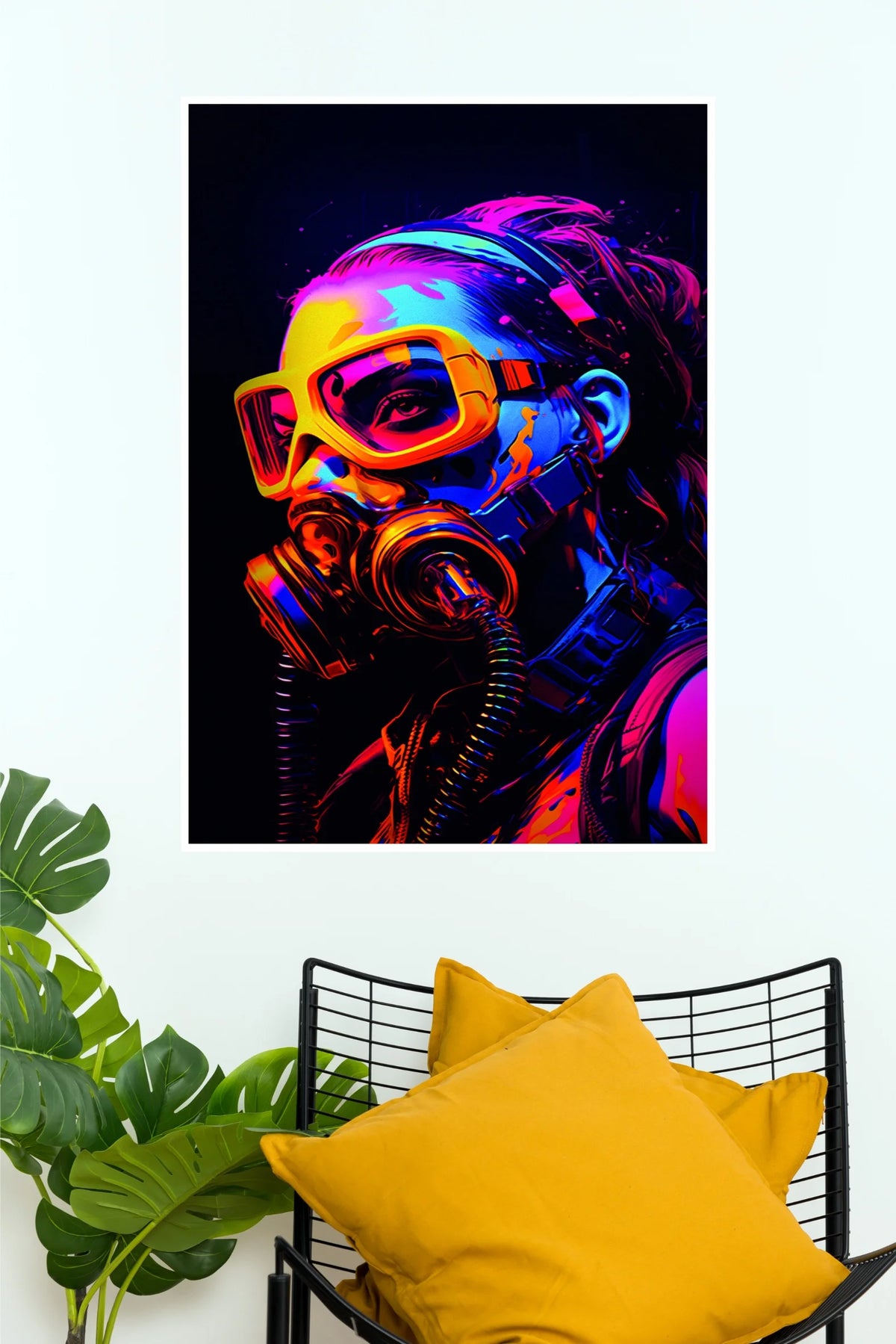 Neon Gas Mask Girl Poster | Cyberpunk Futuristic Wall Art  (Art Posters)