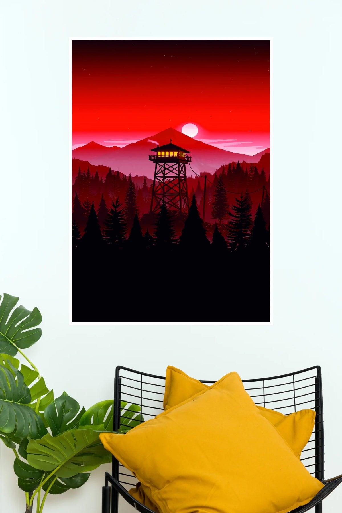 Firewatch Red Sunset Poster | Forest Watchtower Landscape Wall Art  (Art Posters)