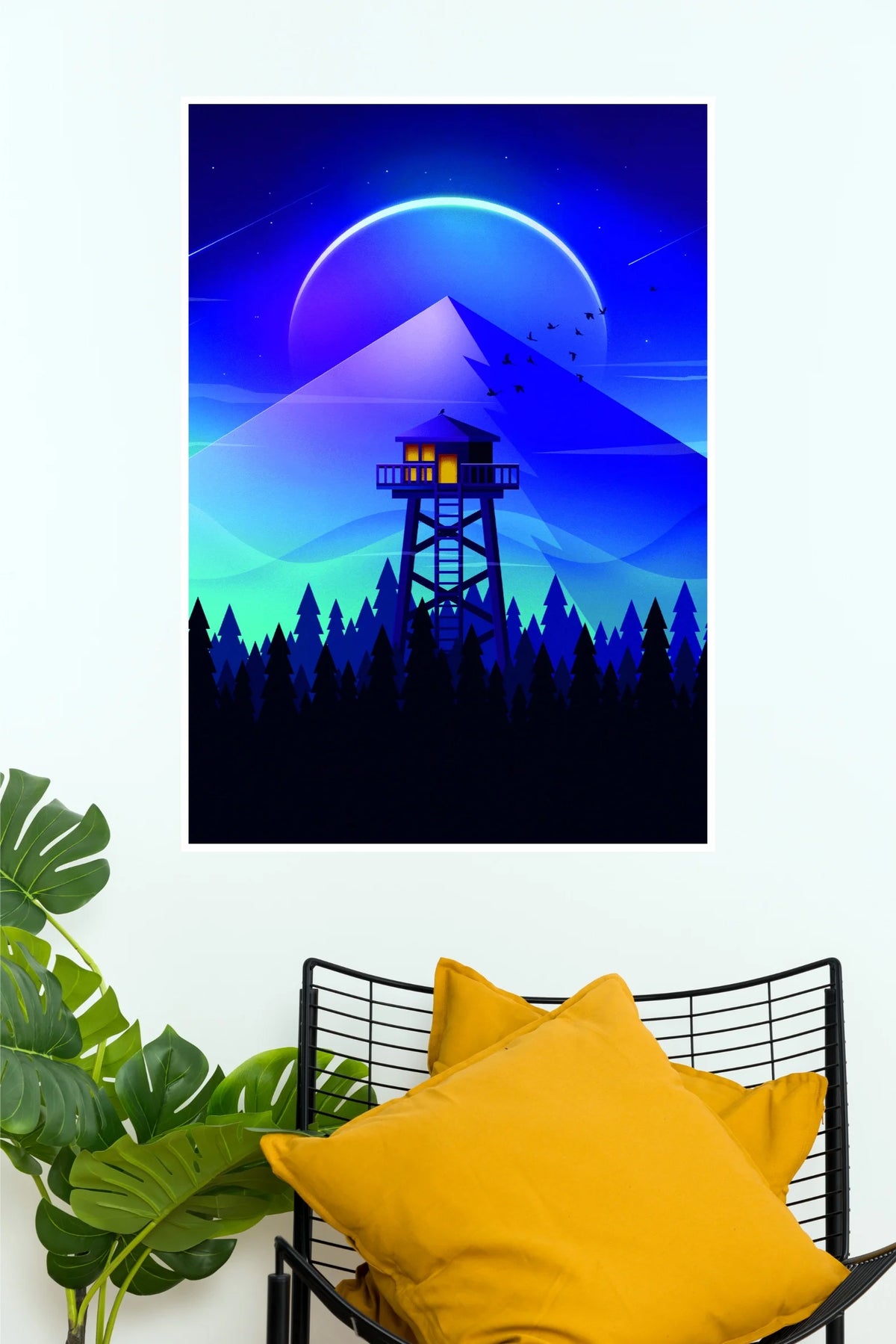 Firewatch Neon Night Poster | Blue Moon Forest Watchtower Wall Art   (Art Posters)