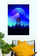 Firewatch Neon Night Poster | Blue Moon Forest Watchtower Wall Art   (Art Posters)