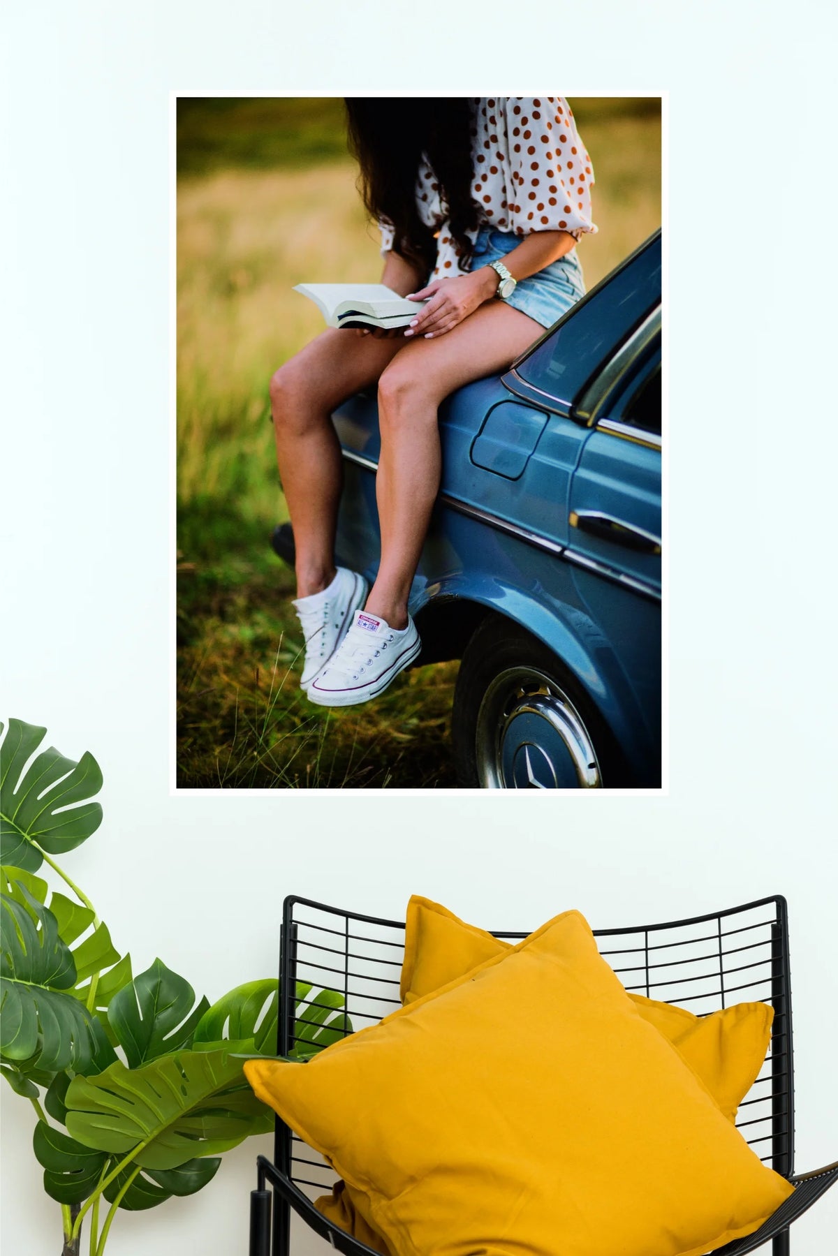 Girl Reading Book on Vintage Car Poster | Aesthetic Lifestyle Wall Art   (Art Posters)
