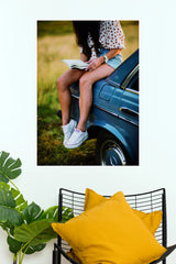 Girl Reading Book on Vintage Car Poster | Aesthetic Lifestyle Wall Art   (Art Posters)