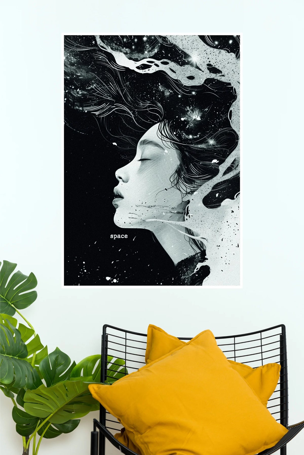 Cosmic Girl Space Art Poster | Black & White Aesthetic Wall Art   (Art Posters)