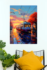 Sunset City Tram Aesthetic Poster | Colorful Urban Wall Art  (Art Posters)