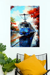 Tranquil Journey Blue Tram Poster | Rainy Day Aesthetic Wall Art  (Art Posters)