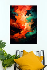 Fiery Orange & Teal Fluid Abstract Art Poster | Modern Wall Decor  (Art Posters)