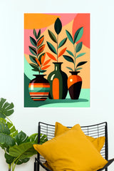 Colorful Abstract Vases & Botanical Leaves Art Poster | Modern Aesthetic Wall Decor  (Art Posters)