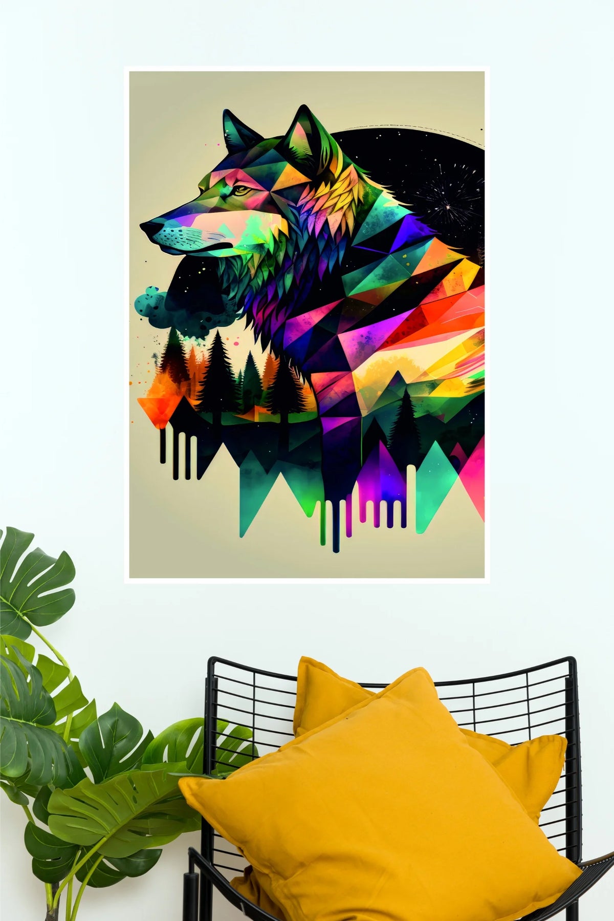 Colorful Geometric Wolf Abstract Art Poster | Modern Animal Wall Decor  (Art Posters)