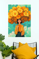 Anime Girl with Yellow Flowers Art Poster | Aesthetic Floral Anime Wall Decor  (Art Posters)