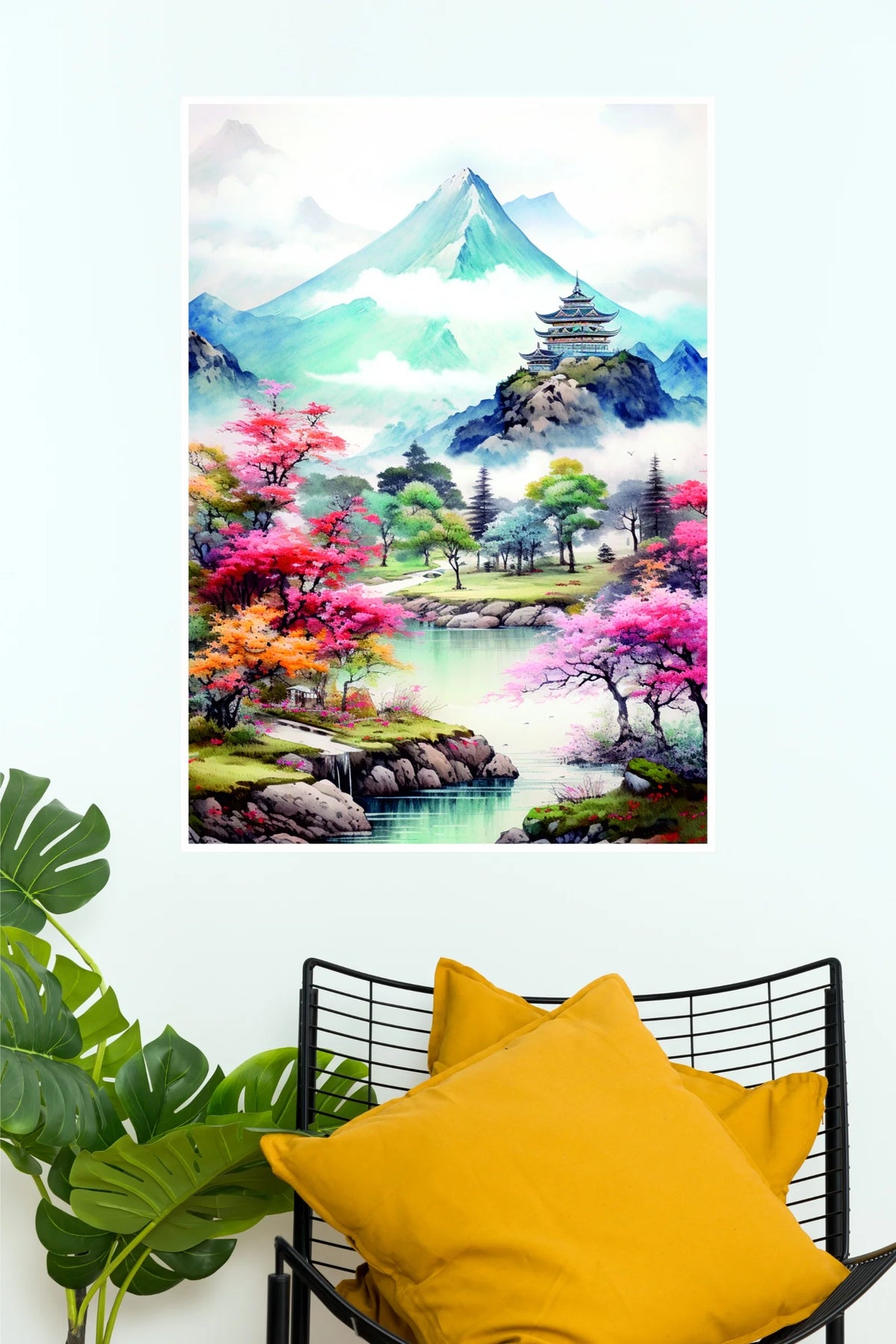 Beautiful Chinese Mountain Landscape Poster | Cherry Blossom Nature Wall Art  (Art Posters)