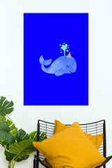 Cute Blue Whale Poster | Minimalist Cartoon Ocean Animal Wall Art  (Art Posters)