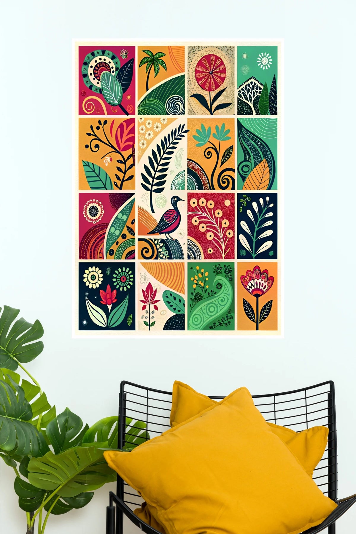 Colorful Botanical Pattern Grid Poster | Abstract Floral & Nature Wall Art  (Art Posters)