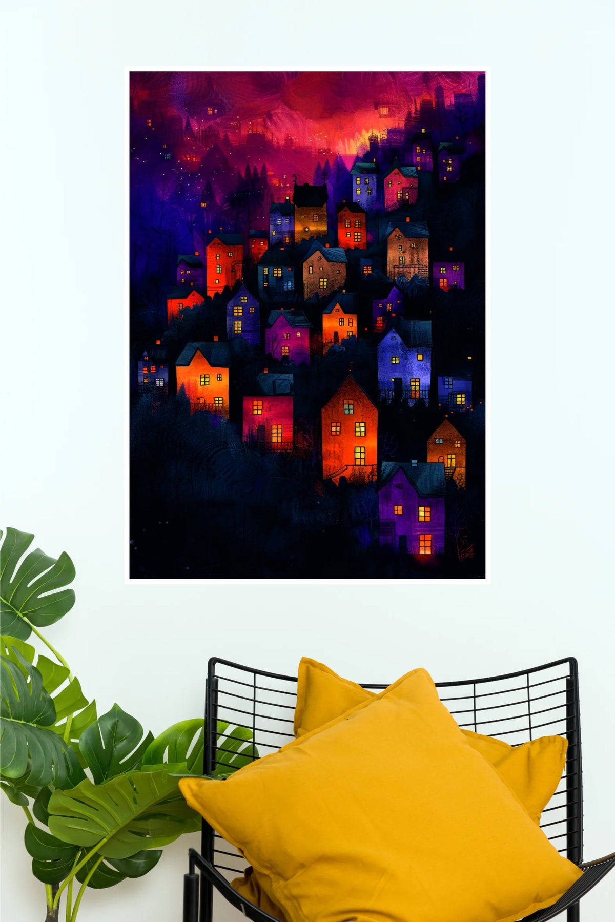City Lights Dreamscape Poster | Colorful Night Village Aesthetic Wall Art (Art Posters)