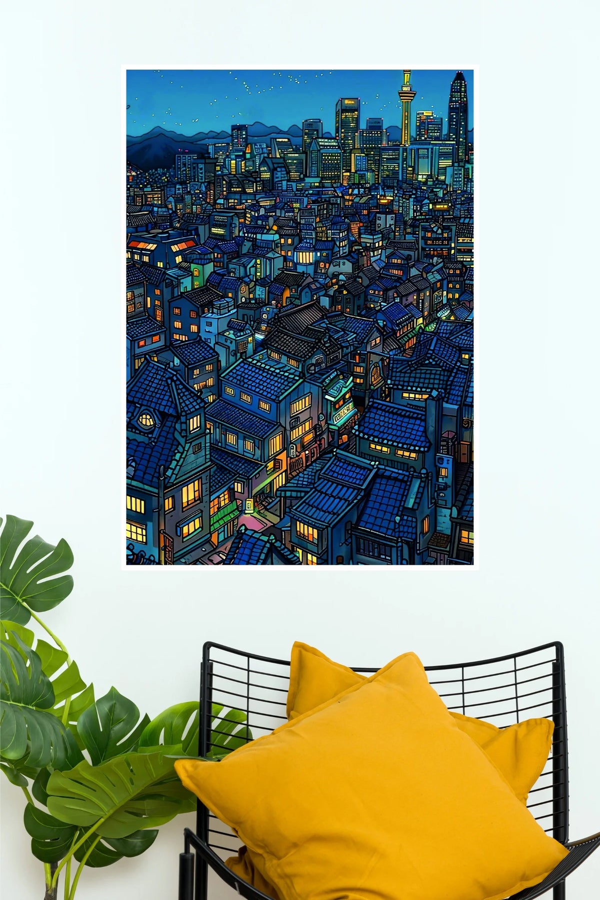 City of Lanterns Poster | Blue Night Cityscape Aesthetic Wall Art  (Art Posters)