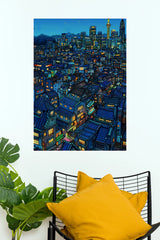City of Lanterns Poster | Blue Night Cityscape Aesthetic Wall Art  (Art Posters)