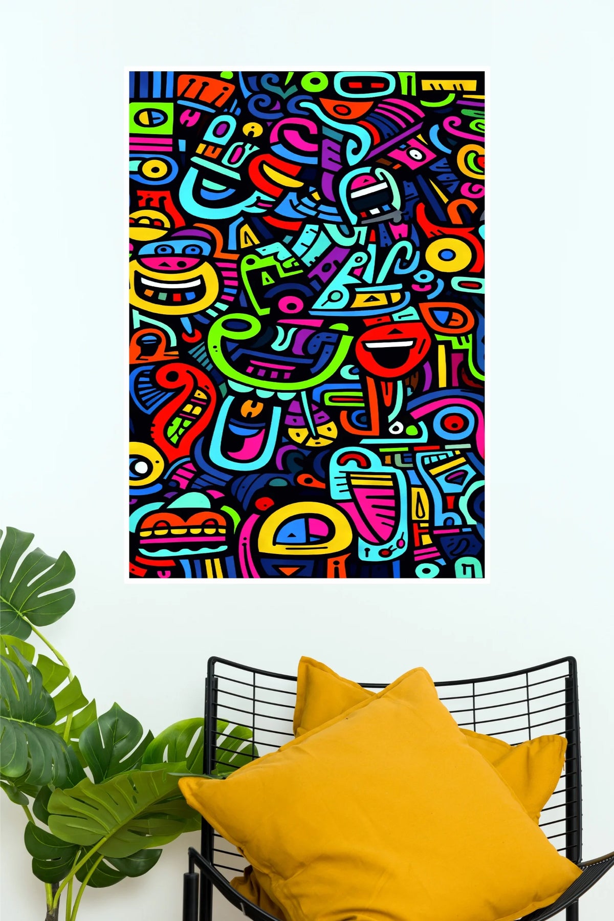 Colorful Abstract Pattern Poster | Neon Pop Art Doodle Wall Decor (Art Posters)