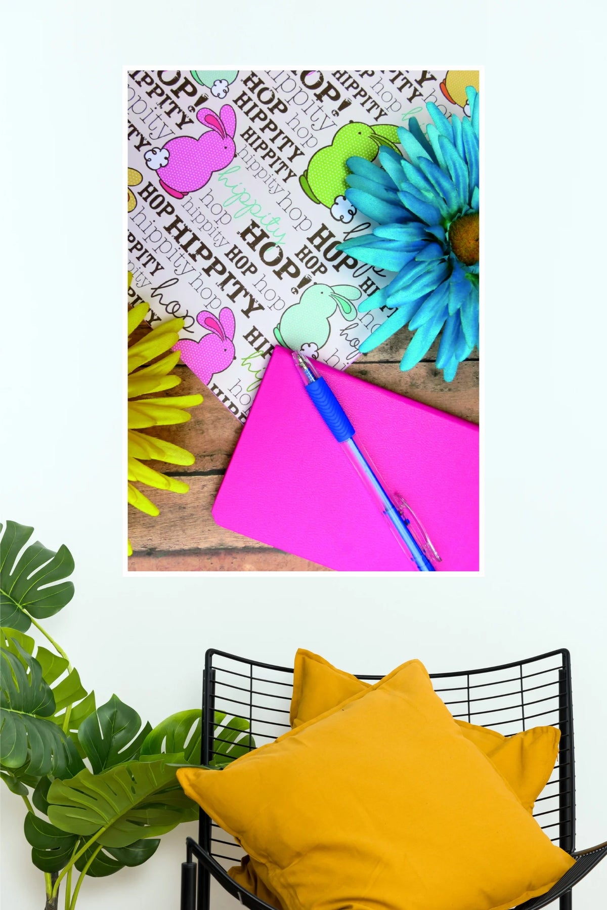 Colorful Bunny Illustrations and Flowers Poster | Cute Floral Aesthetic Wall Art   (Art Posters)