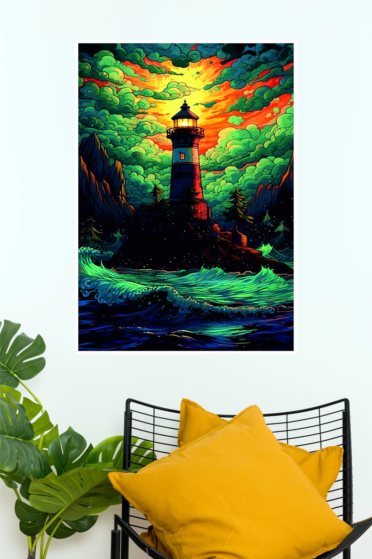 Colorful Lighthouse Sunset Poster | Fantasy Ocean Landscape Wall Art  (Art Posters)