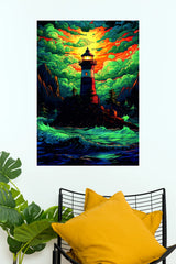 Colorful Lighthouse Sunset Poster | Fantasy Ocean Landscape Wall Art  (Art Posters)