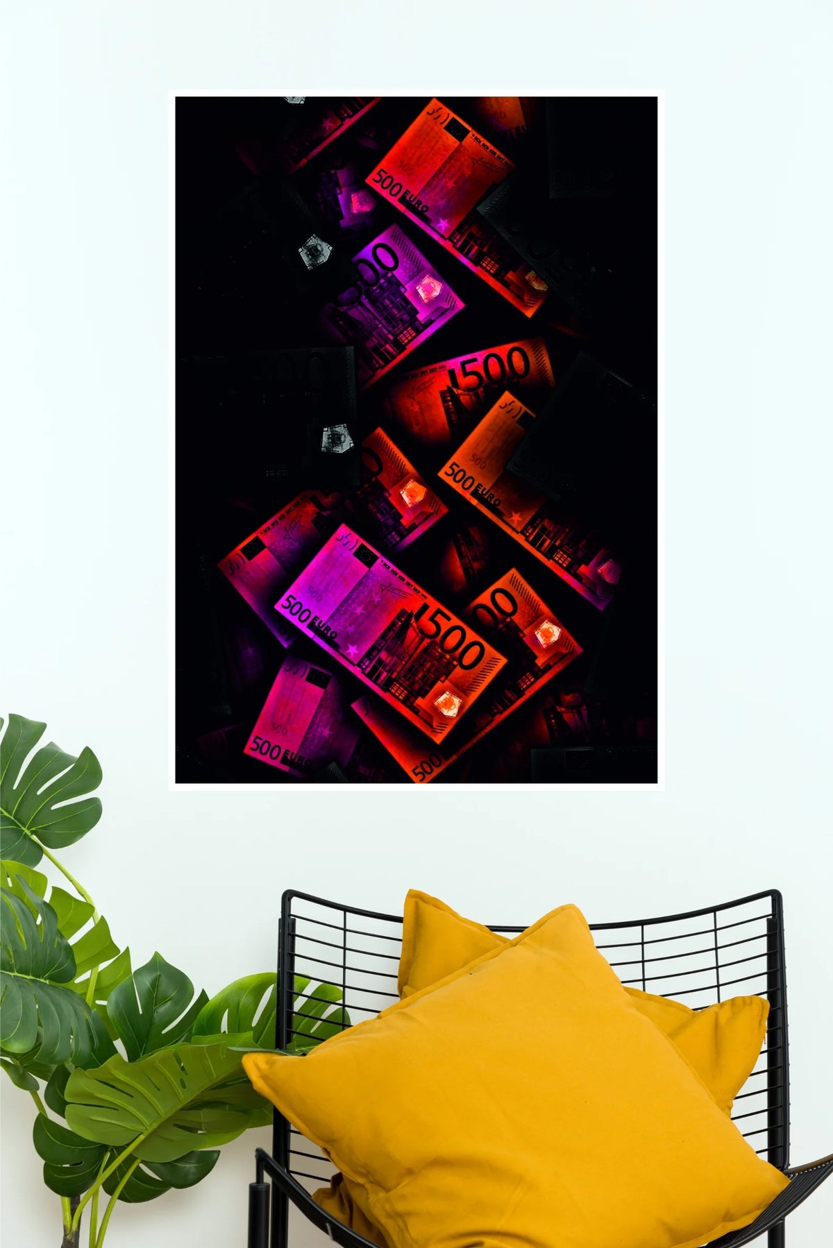 Neon Euro Money Poster | 500 Euro Currency Dark Aesthetic Wall Art  (Art Posters)