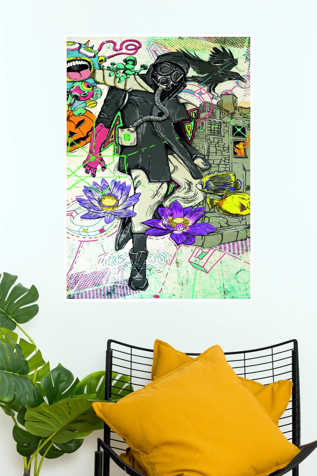 Dream Mask Poster | Surreal Cyberpunk Gas Mask Girl Wall Art  (Art Posters)