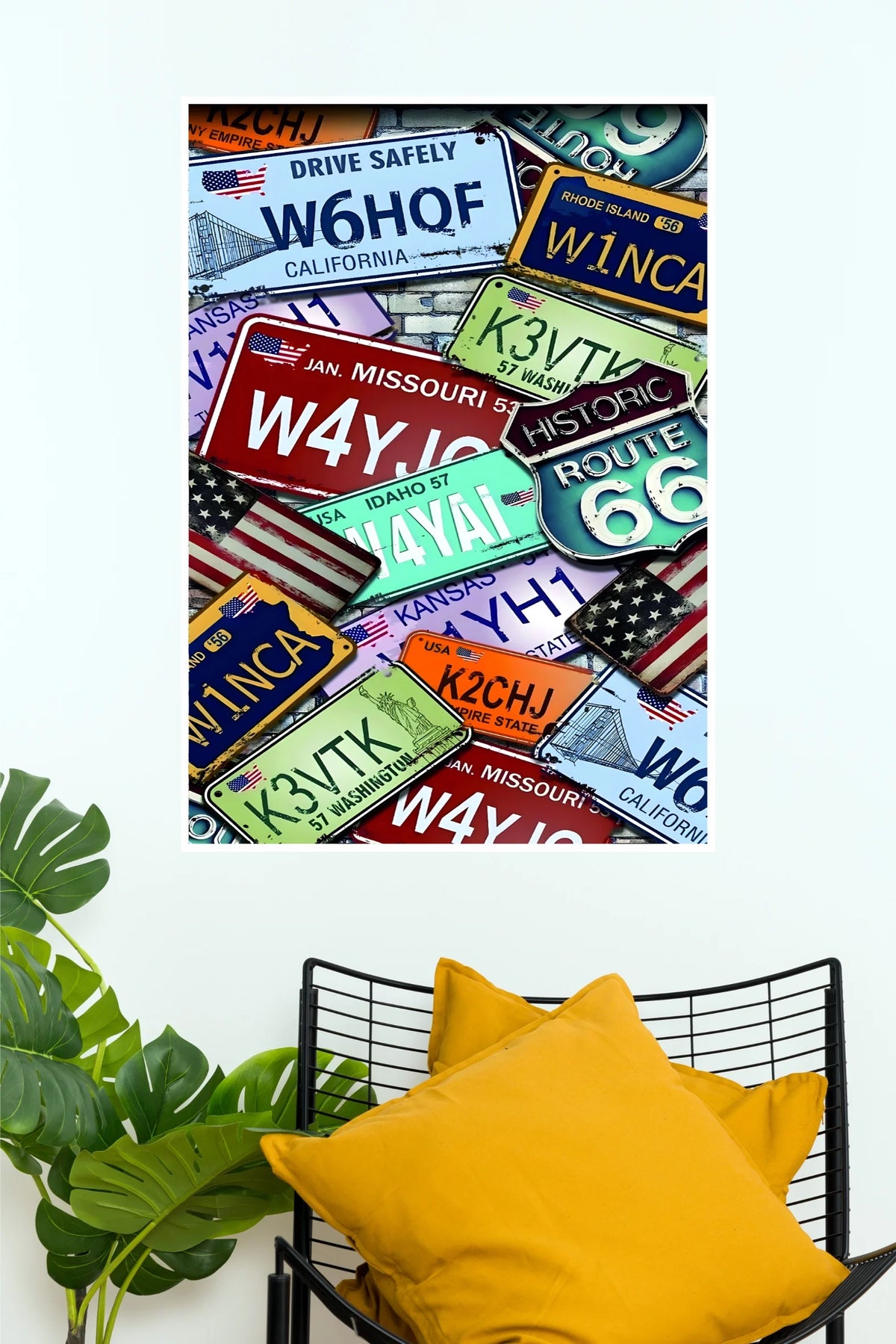Drive Safely Vintage USA License Plate Poster | Retro American Route 66 Wall Art  (Art Posters)