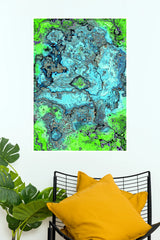 Abstract Blue & Neon Green Marble Texture Poster | Modern Fluid Art Wall Decor  (Art Posters)