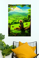 Peaceful Green Valley Farm Scenery Poster | Beautiful Nature Landscape Wall Art  (Art Posters)