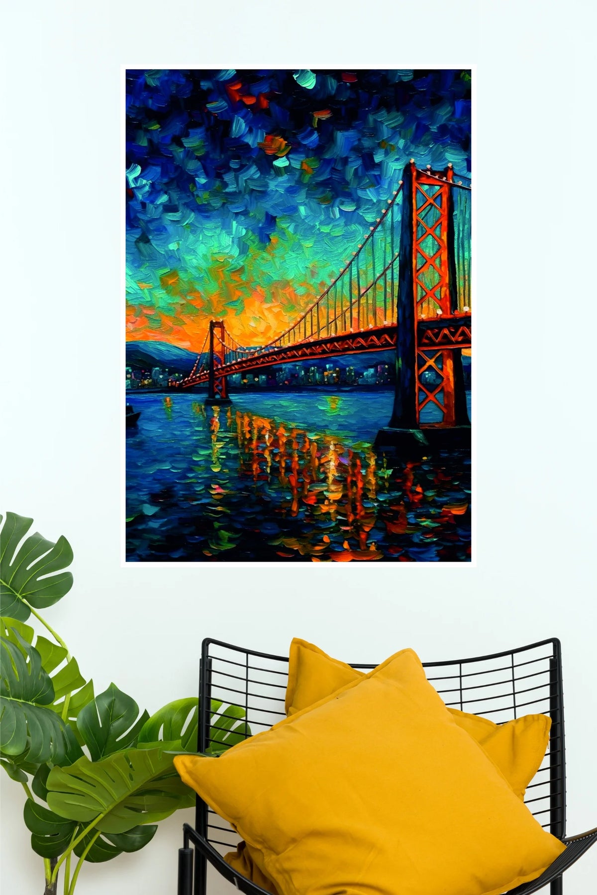 Golden Gate Bridge Sunset Painting Poster | Colorful Cityscape & Modern Wall Art  (Art Posters)