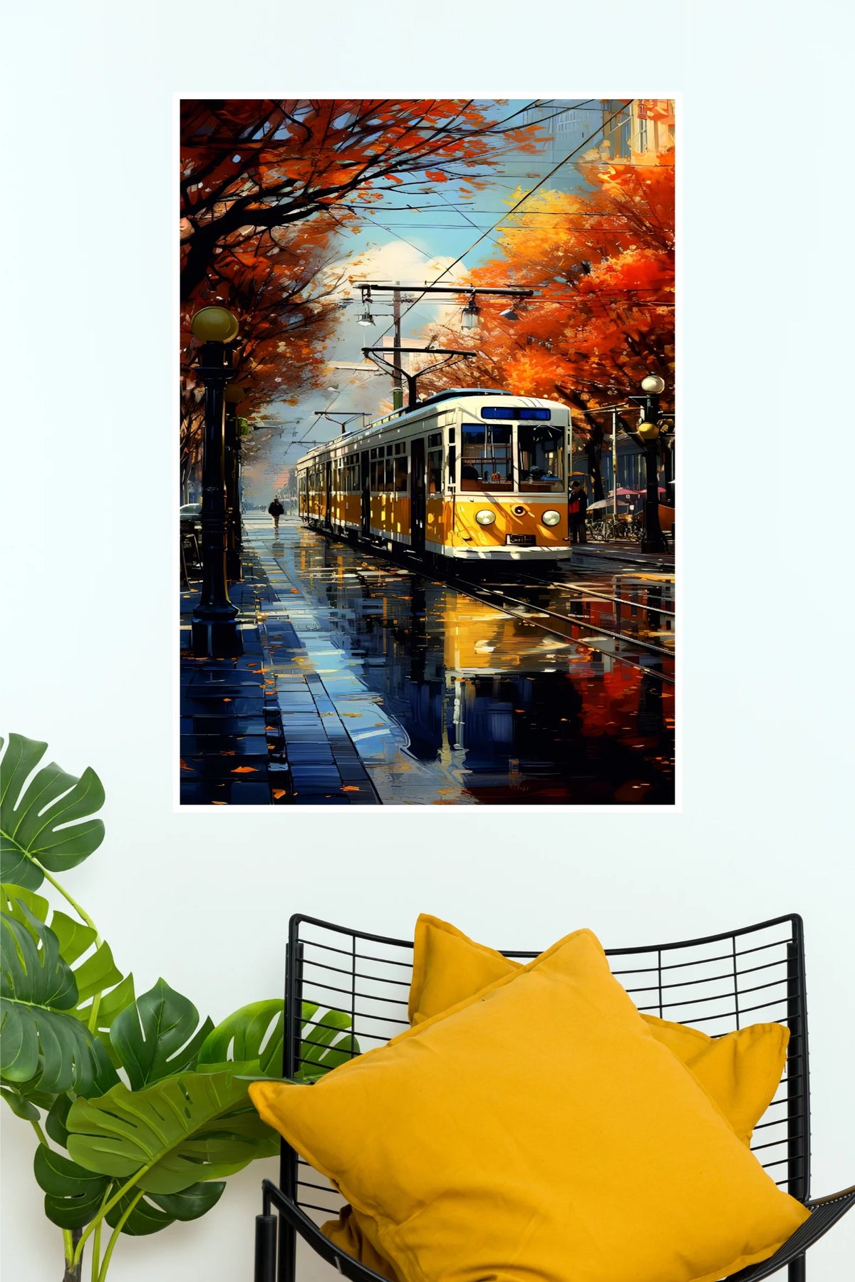 Golden Hour Express Poster | Autumn Tram Cityscape & Aesthetic Wall Art   (Art Posters)