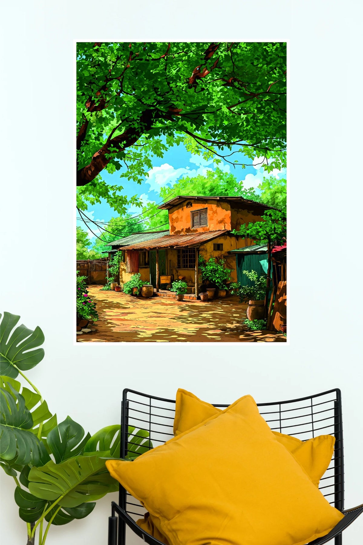 Peaceful Countryside Village House Nature Art Poster | Scenic Landscape Wall Decor  (Art Posters)