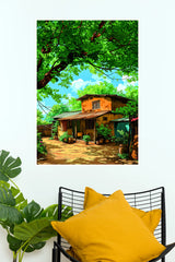 Peaceful Countryside Village House Nature Art Poster | Scenic Landscape Wall Decor  (Art Posters)