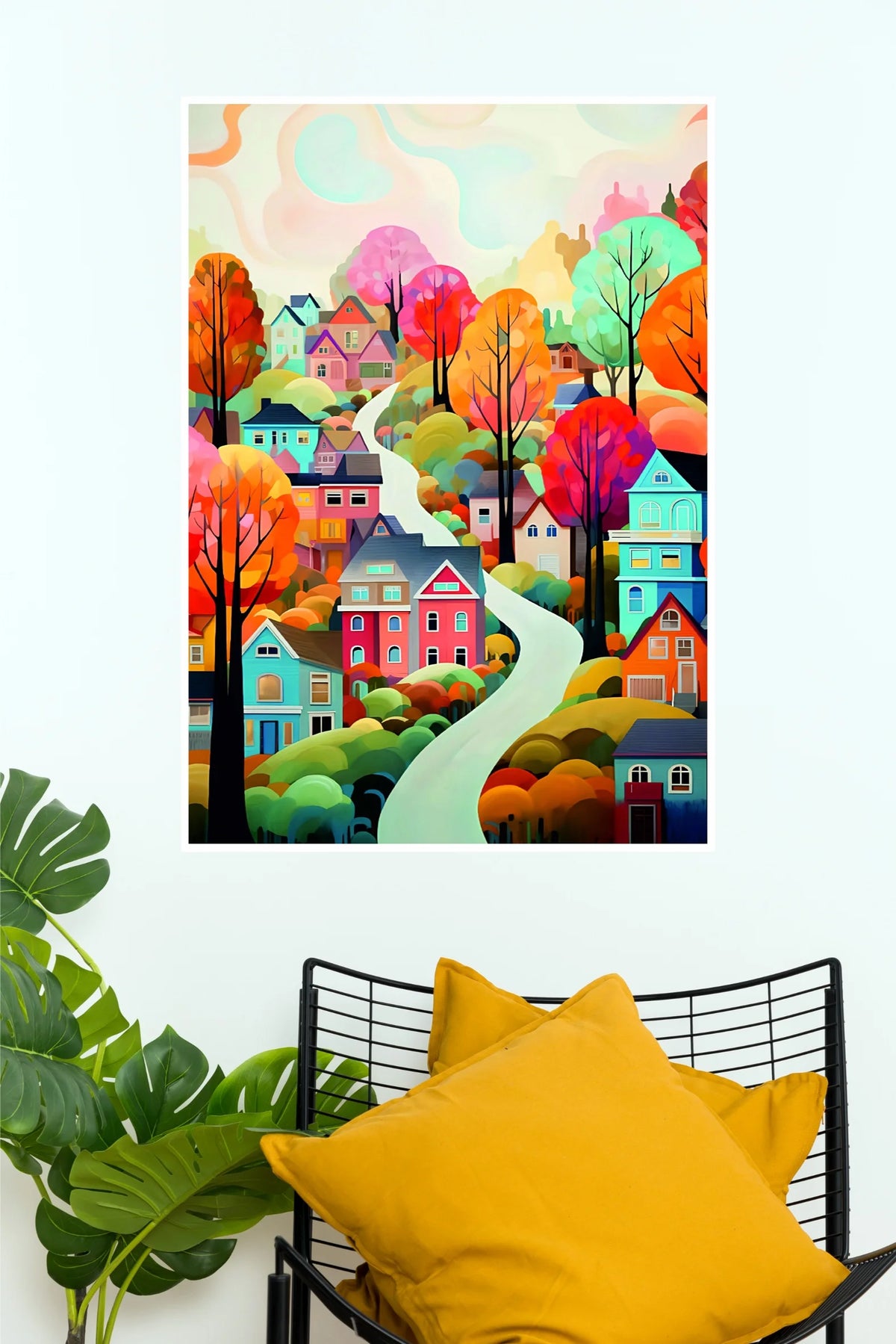 Colorful Dream City Landscape Art Poster | Vibrant Fantasy Town Wall Decor  (Art Posters)