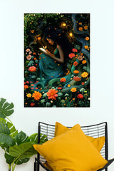 Magical Girl Reading in Enchanted Forest Poster | Fantasy Floral Wall Decor  (Art Posters)