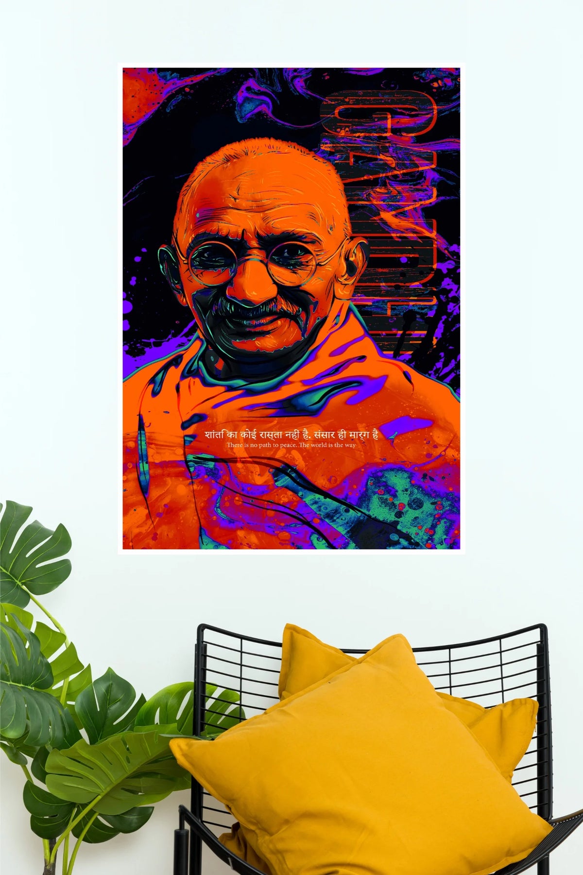 Mahatma Gandhi Neon Portrait Poster | Inspirational Freedom Fighter Wall Decor  (Art Posters)