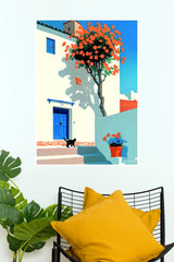 Mediterranean Blue Door & Orange Blossoms Poster | Aesthetic Wall Decor  (Art Posters)