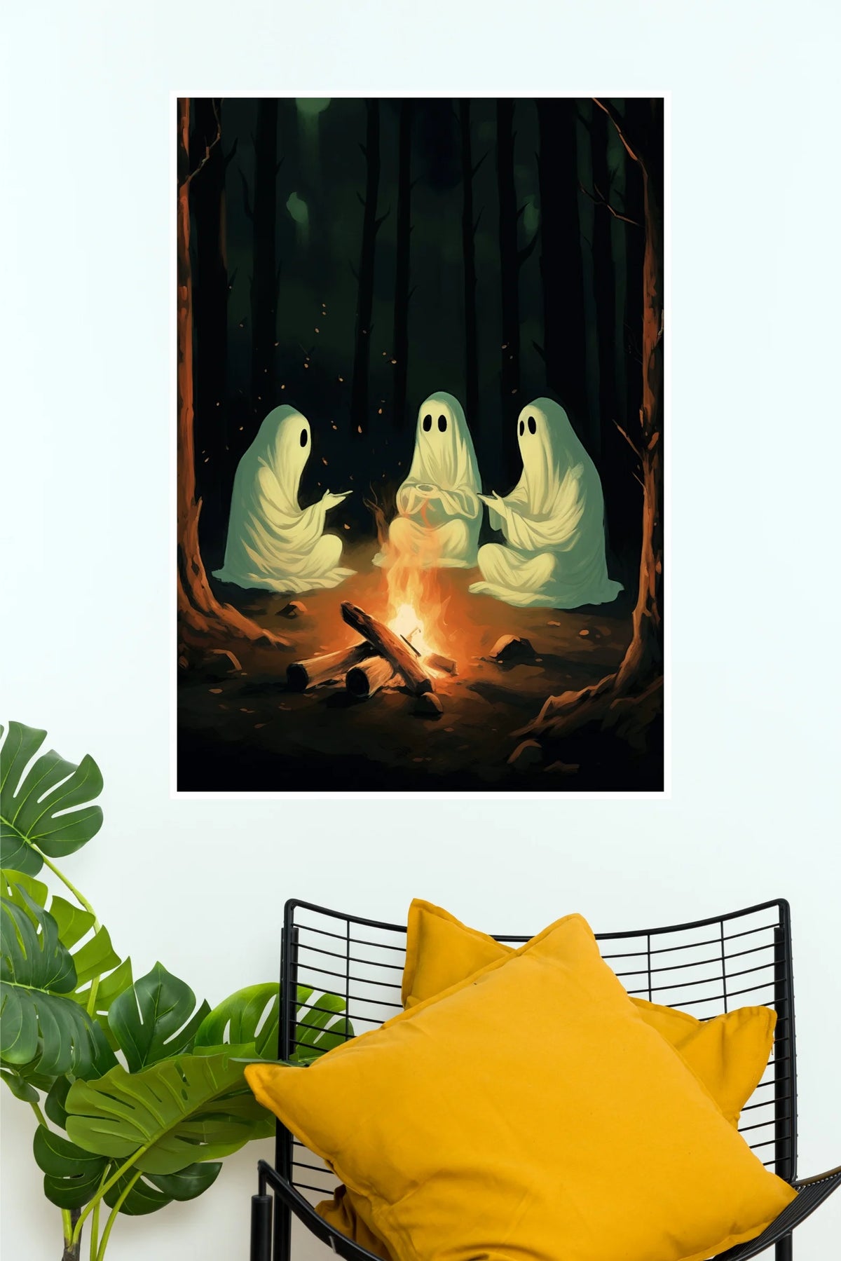 Midnight Haunt Ghost Campfire Poster | Spooky Forest Wall Decor  (Art Posters)