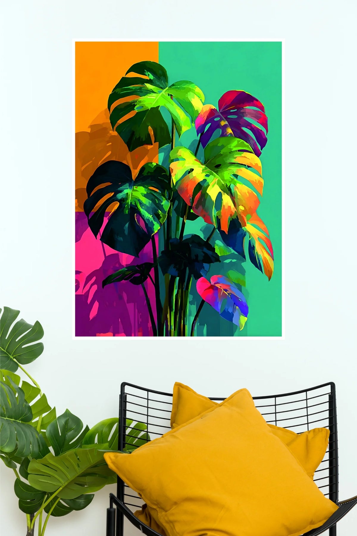Vibrant Monstera Leaves Poster | Colorful Tropical Wall Decor  (Art Posters)
