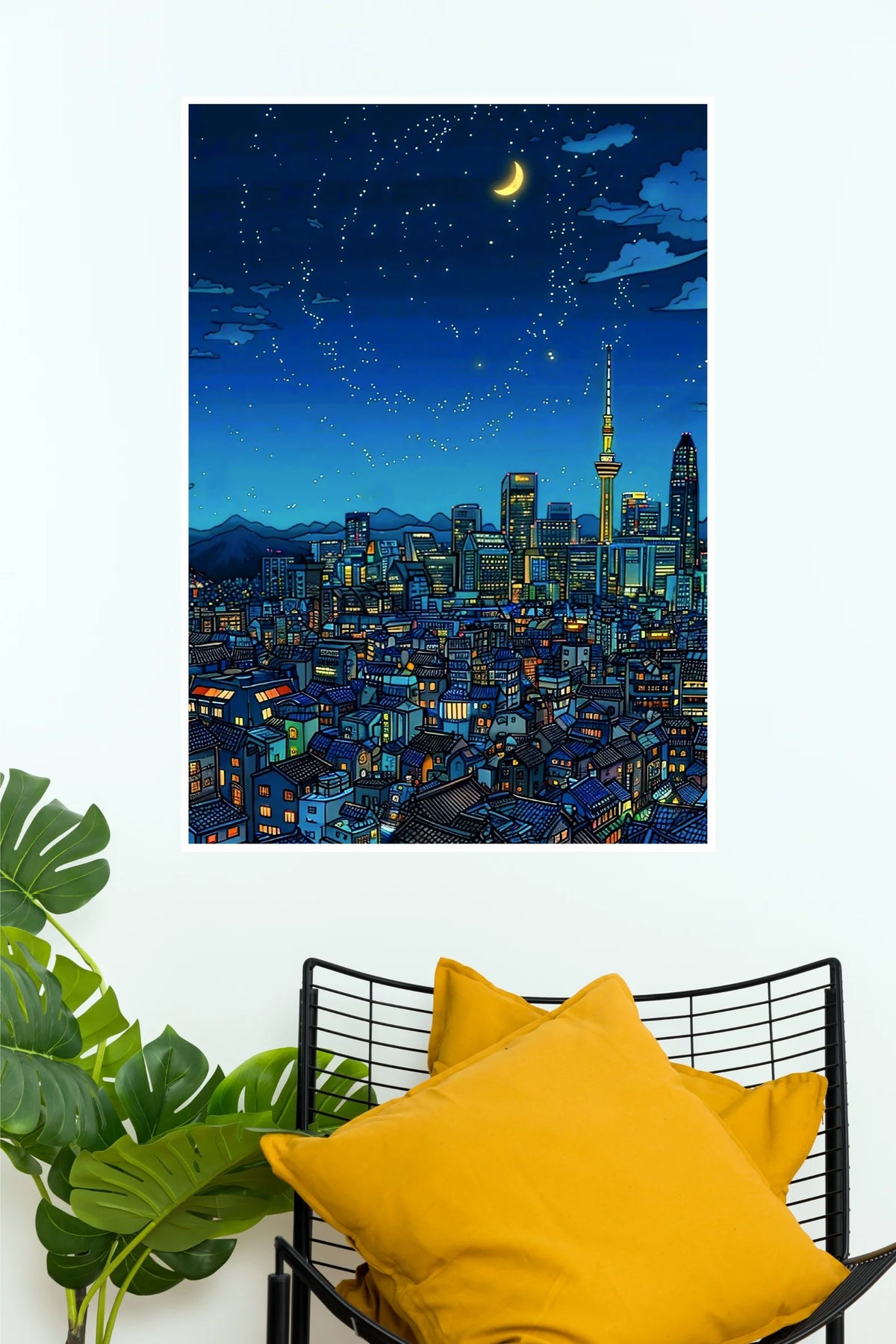Moonlit Tokyo Cityscape Poster | Starry Night Aesthetic Wall Decor  (Art Posters)