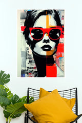 Red Sunglasses Woman Pop Art Poster | Modern Abstract Fashion Wall Decor  (Art Posters)