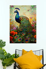 Royal Peacock with Colorful Feathers & Flowers Poster | Beautiful Peacock Wall Art  (Art Posters)