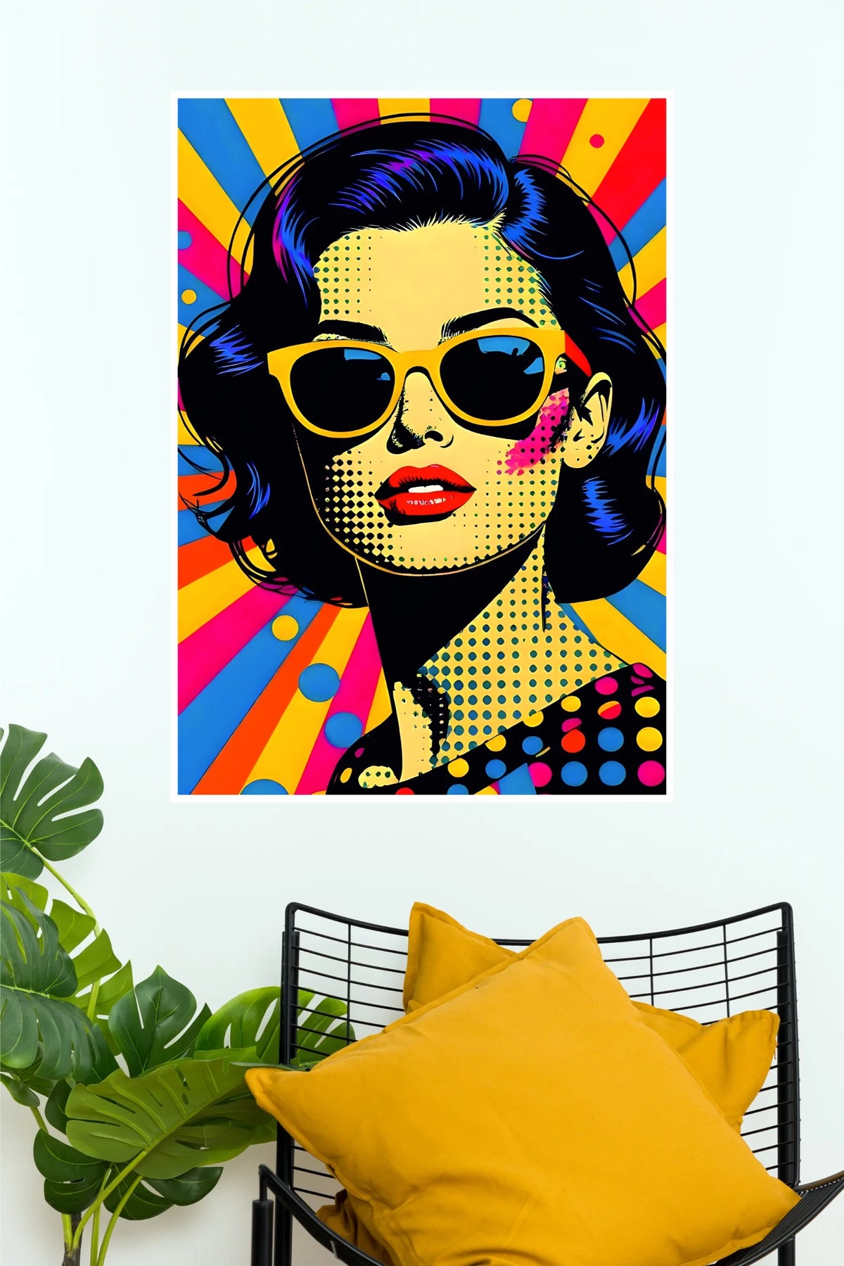 Retro Pop Art Girl with Yellow Sunglasses Poster | Colorful Modern Wall Art  (Art Posters)