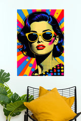 Retro Pop Art Girl with Yellow Sunglasses Poster | Colorful Modern Wall Art  (Art Posters)