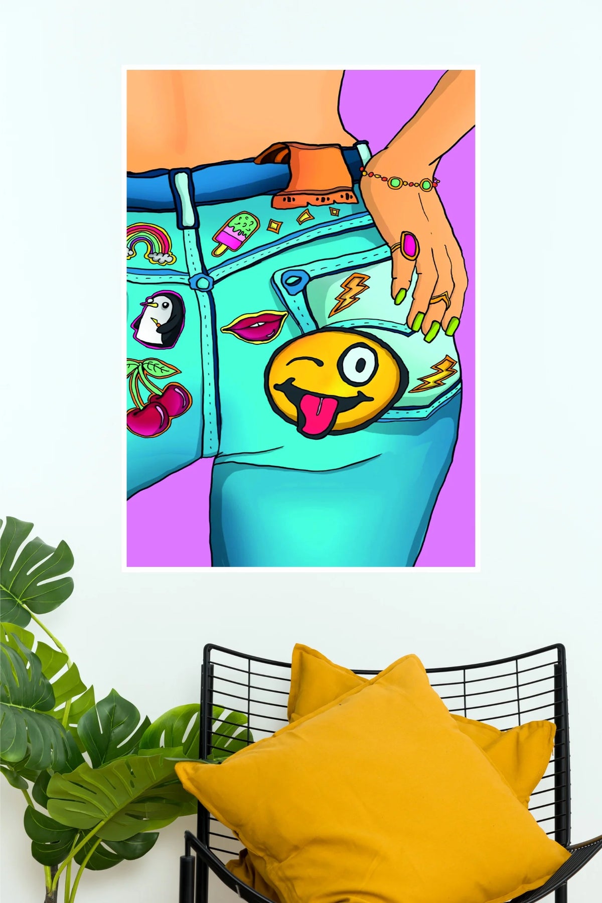 Pop Patch Parade Colorful Emoji Jeans Poster | Funky Cartoon Wall Art  (Art Posters)