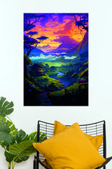 Retro Sunset Nature Valley Poster | Colorful Mountain Landscape Wall Art  (Art Posters)
