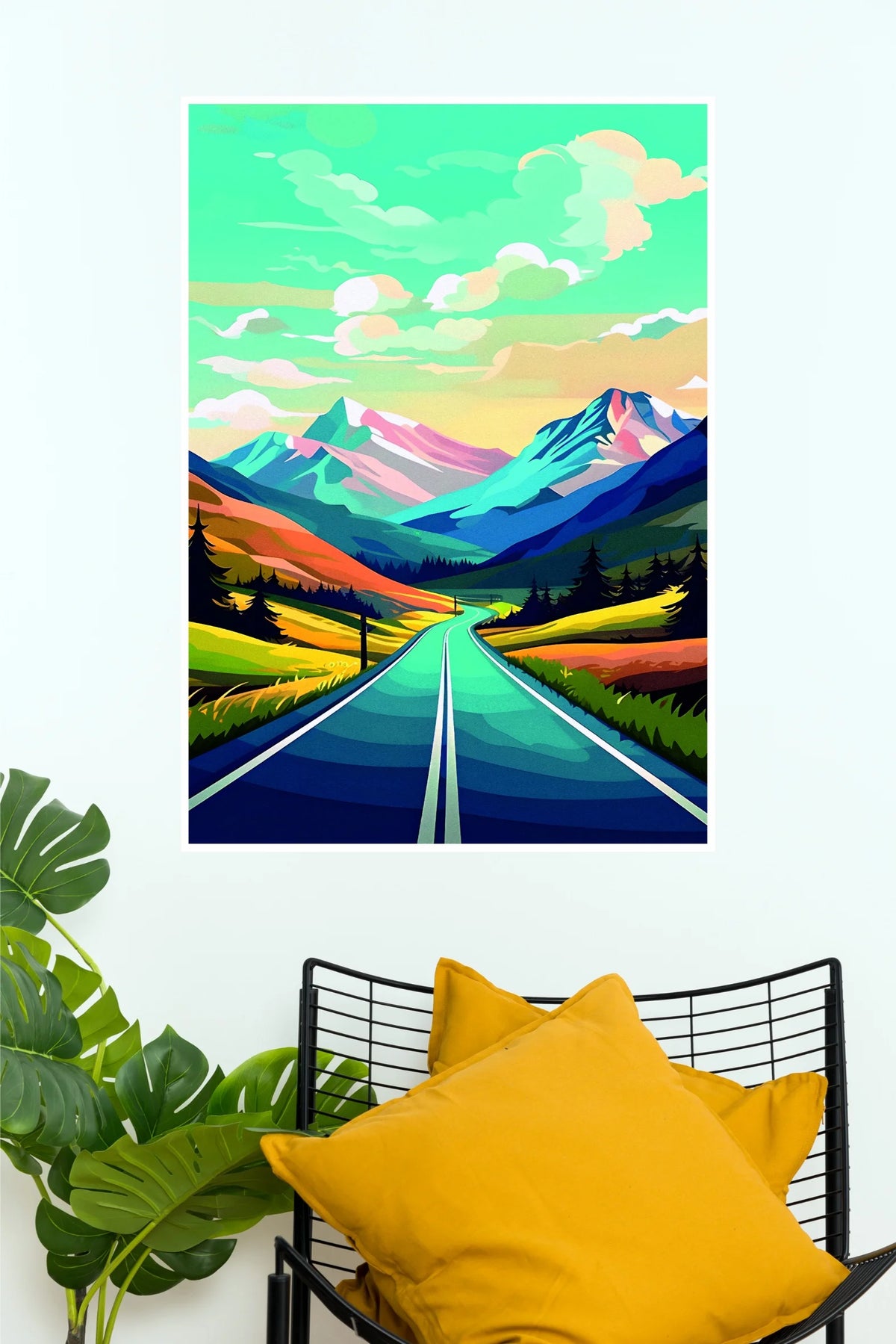 Scenic Mountain Road Trip Poster | Colorful Nature Landscape Wall Art  (Art Posters)