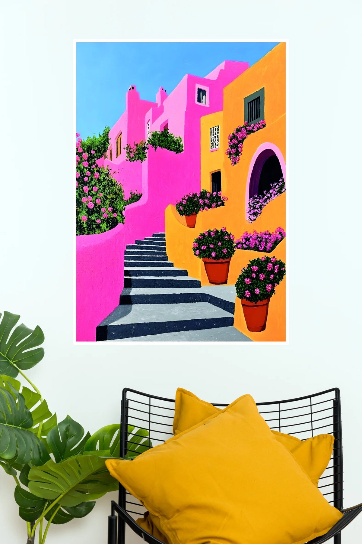 Stairway of Colors Poster | Vibrant Pink & Orange Architecture Wall Art  (Art Posters)