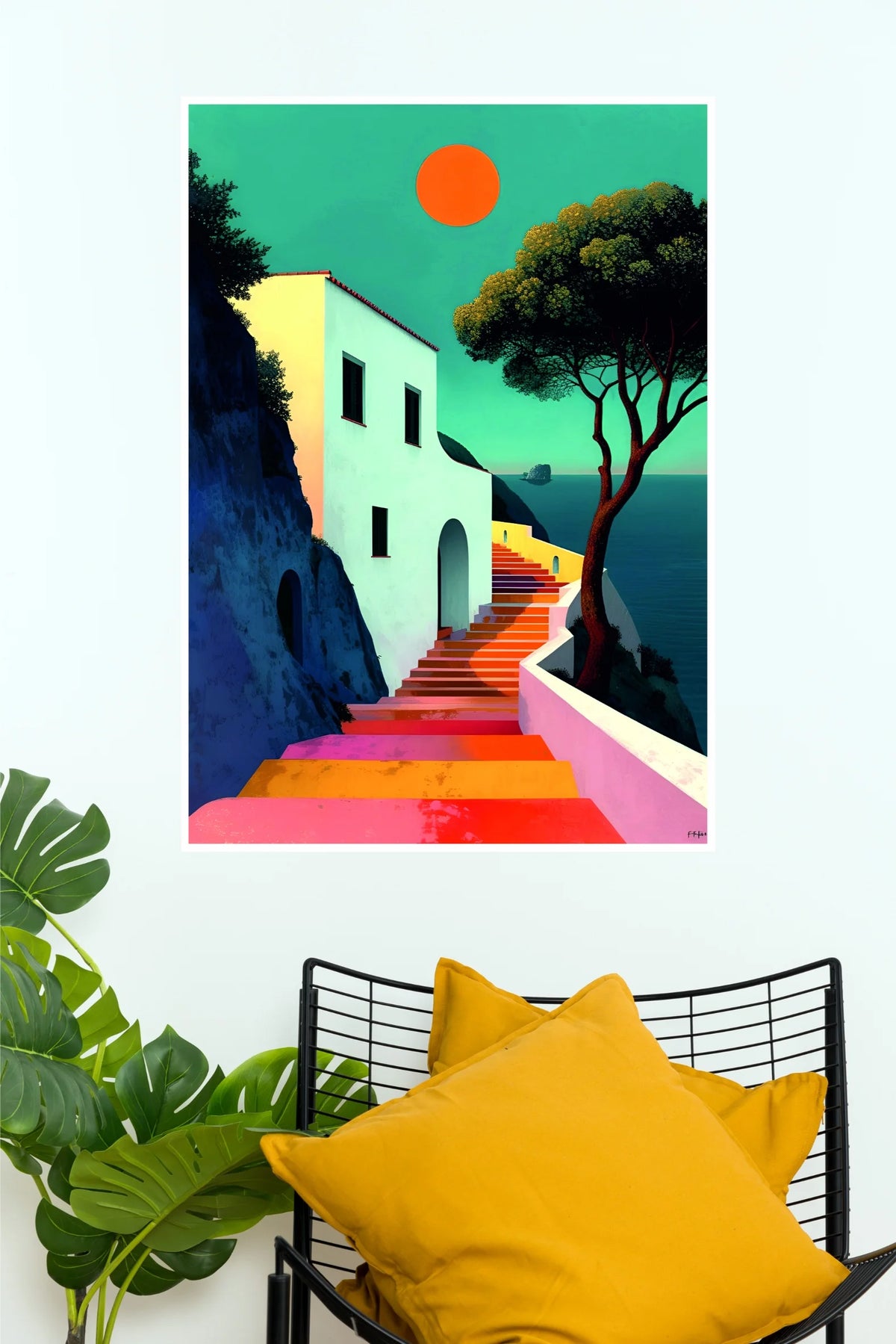 Stairway to the Sea Poster | Colorful Coastal Landscape & Mediterranean Wall Art (Art Posters)